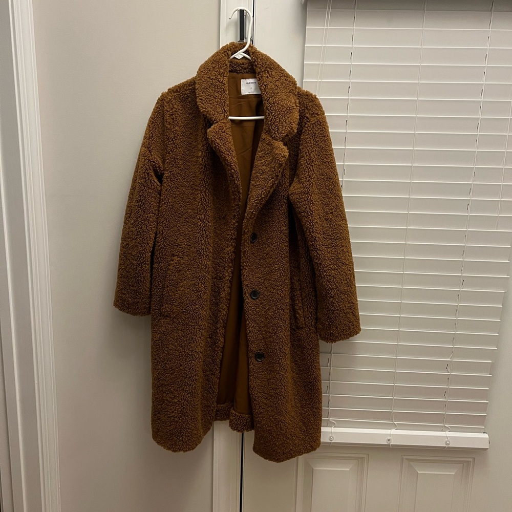 Old Navy cozy button-down teddy faux shearling coat size M
